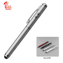 Newest style laser pointer pen with led light logo metal body stylus pen